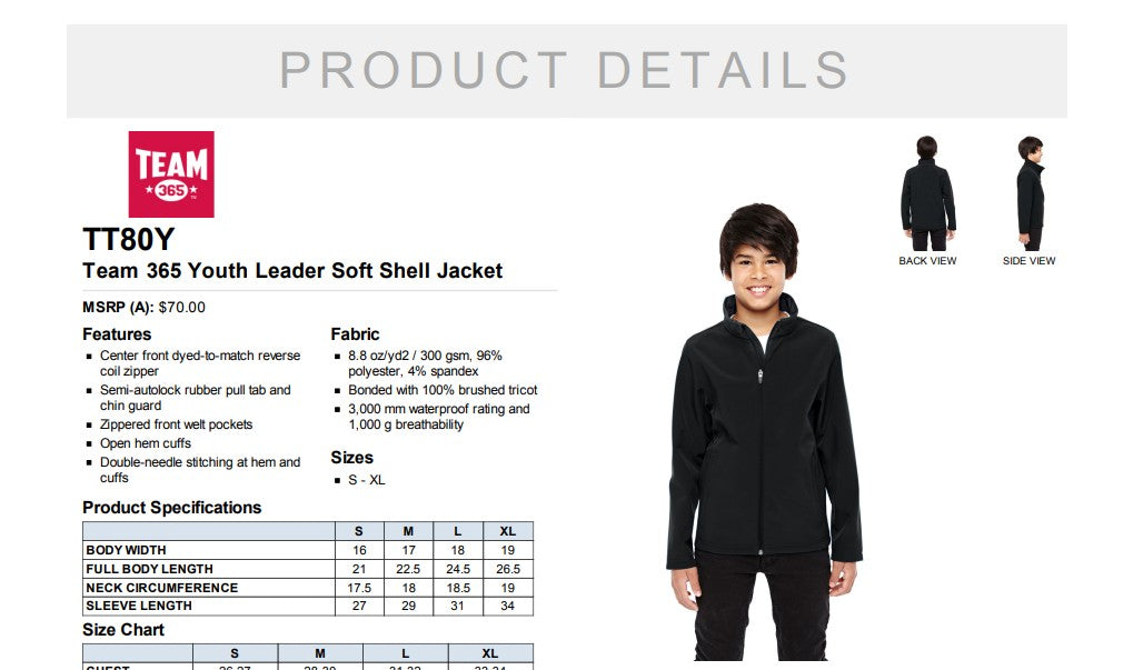 Youth Leader Soft Shell Jacket with embroidered logo